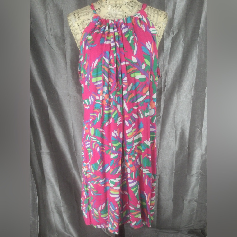 Escapade Living XL summer halter style dress in tropical abstract , tie back top